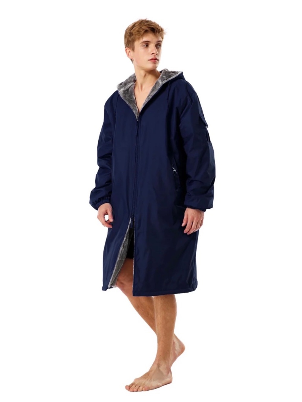 Unisex Adoretex Long Line Faux Fur Lined Swim Parka Jacket Navy Blue Adult XXL